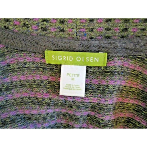 Sigrid Olsen Cardigan Green Wool Blend Knit Sweater Crochet Floral Accents PM - Picture 11 of 12